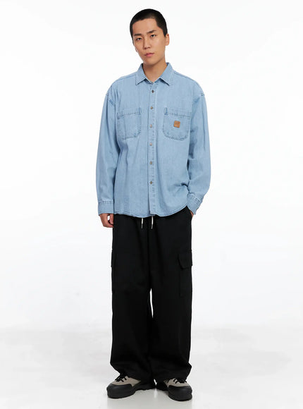 mens-denim-patch-pocket-shirt-is510 / Light blue