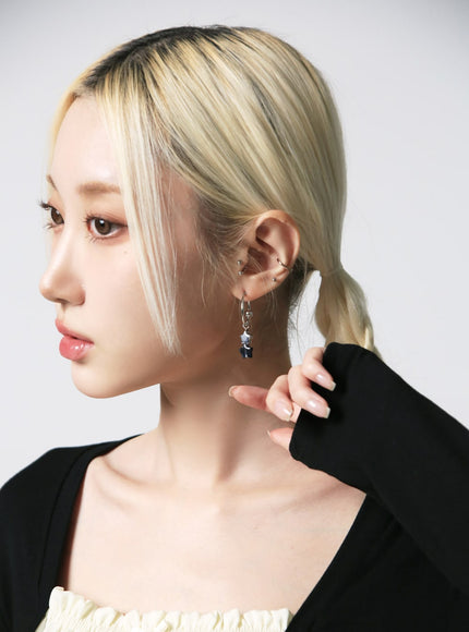 double-star-hoop-earrings-ij419 / Light gray