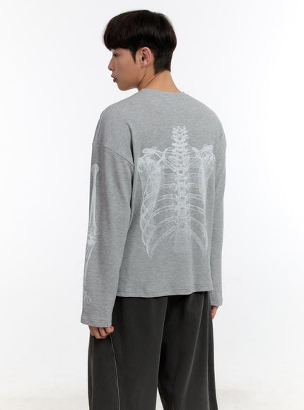 mens-skeleton-graphic-long-sleeve-top-ia504 / Light gray