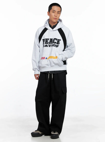 mens-raglan-graphic-high-neck-hoodie-is510 / Light gray