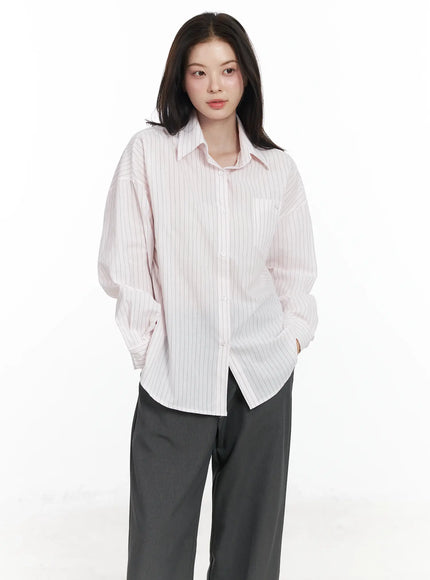 oversized-striped-button-up-shirt-if525 / Light pink