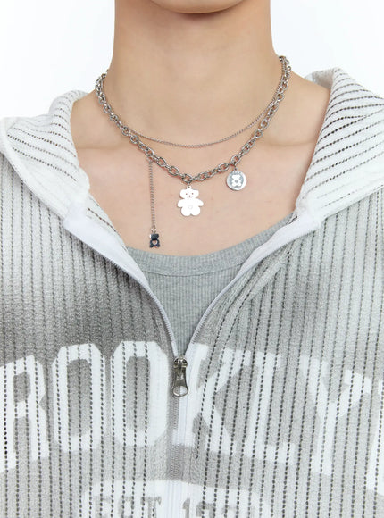 mens-triple-teddy-bear-necklace-il529 / Silver