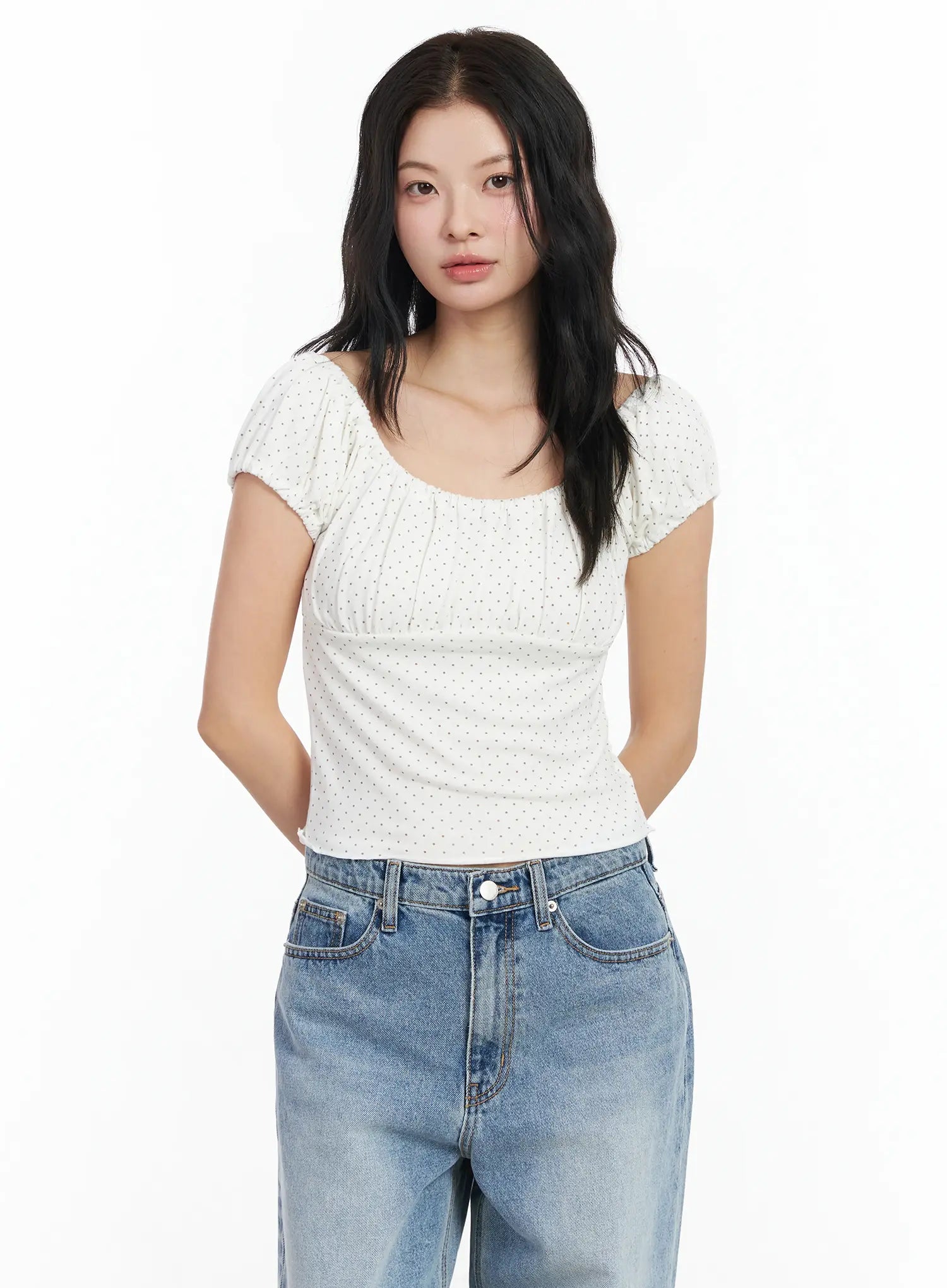 dotted-puff-sleeve-top-im524 / White