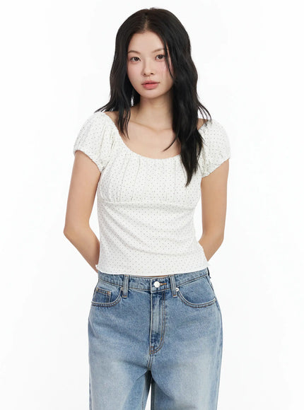 dotted-puff-sleeve-top-im524 / White