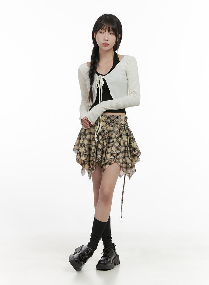 plaid-banded-mini-skirt-cs413