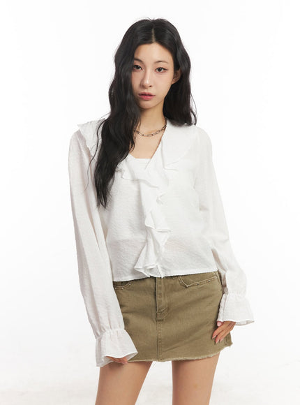 ruffle-v-neck-stripe-blouse-top-ca503