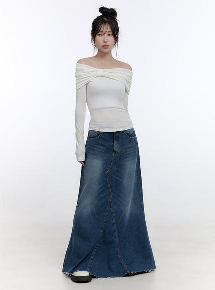 shirred-off-shoulder-solid-t-shirt-co419