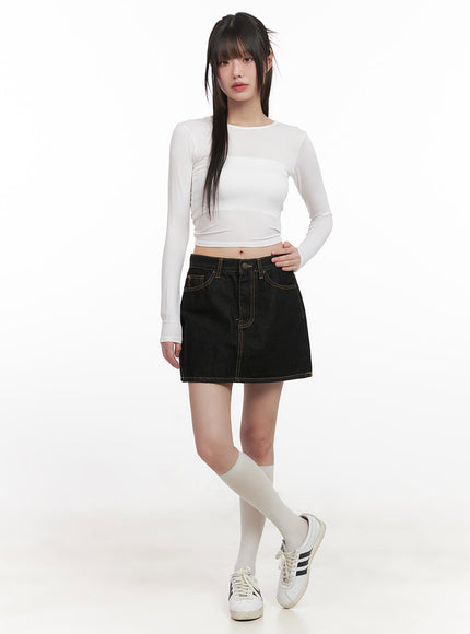 Stitched Denim Mini Skirt CJ524