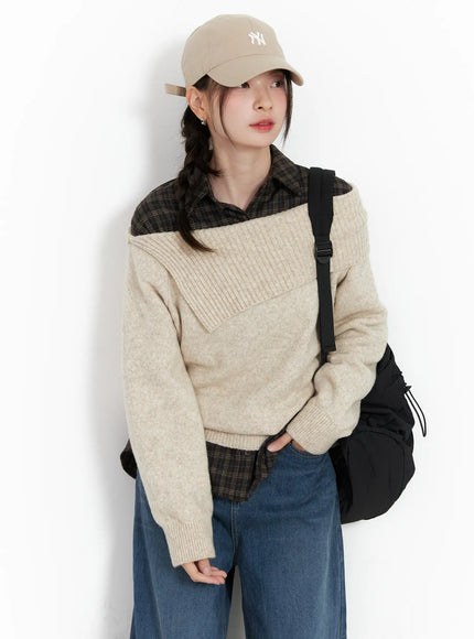 wide-off-shoulder-knit-sweater-cn519 / Beige