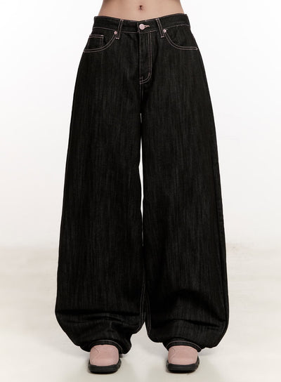 trinity-stitched-baggy-jeans-cm510 / Black