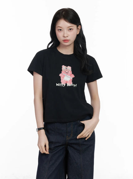 graphic-print-cropped-t-shirt-ca509 / Black