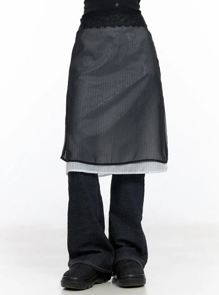 layered-sheer-midi-skirt-cm516 / Black