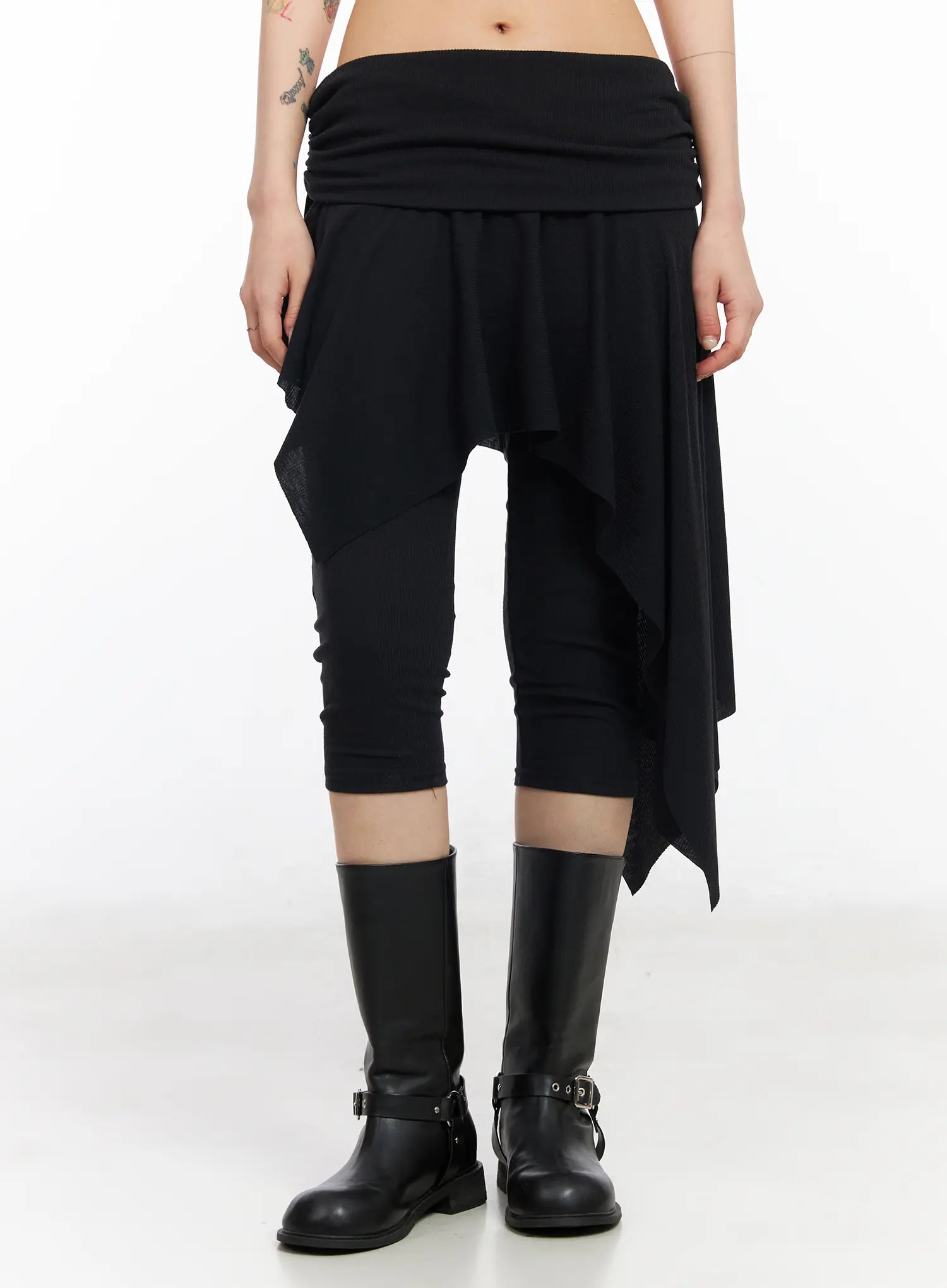 ribbed-asymmetric-skirt-pants-cm516 / Black