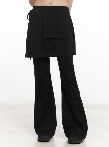 slim-fit-flared-pants-wrap-skirt-set-cm520 / Black