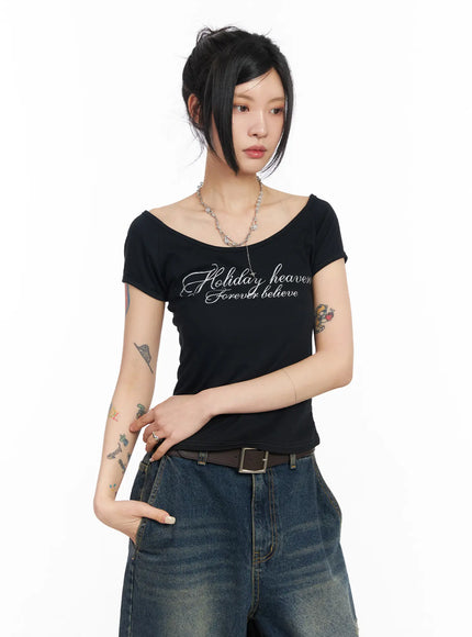 deep-u-neck-graphic-tee-cm516 / Black