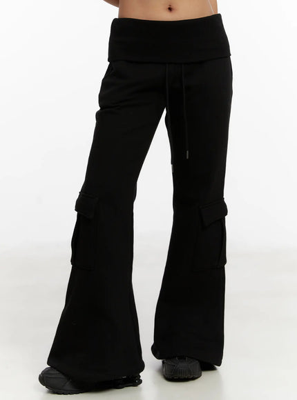 high-waist-cargo-bootcut-pants-cd517 / Black