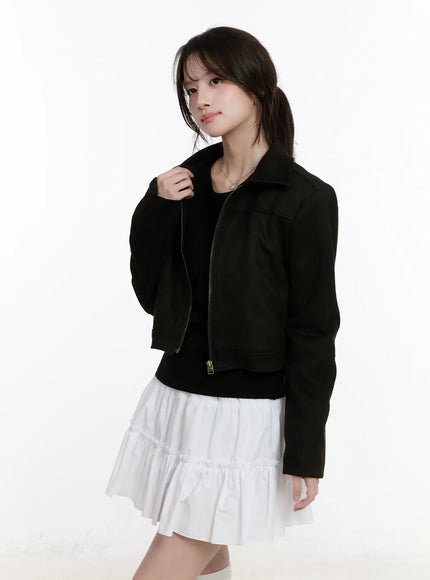 chic-suede-zip-up-jacket-cm505 / Black