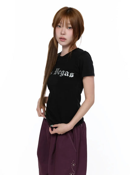 lettering-print-t-shirt-ca522 / Black