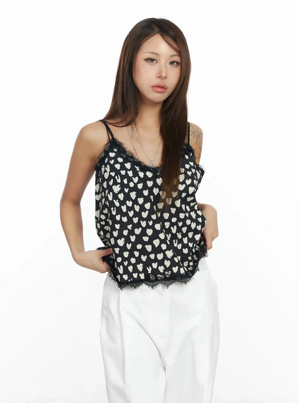 heart-lace-sleeveless-top-cf511 / Black