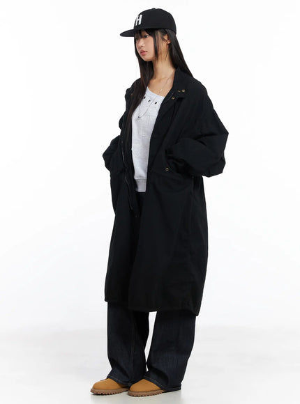 oversized-safari-casual-trench-coat-cf504 / Black
