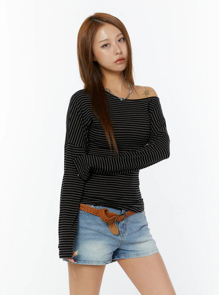 striped-long-sleeve-top-cy520 / Black