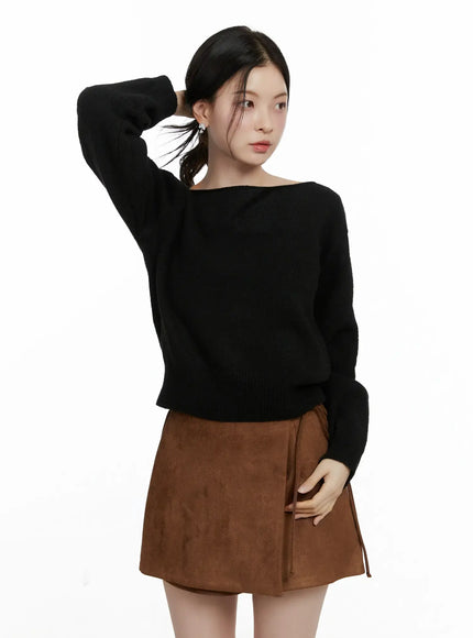 elegant-boat-neck-knit-sweater-f502 / Black