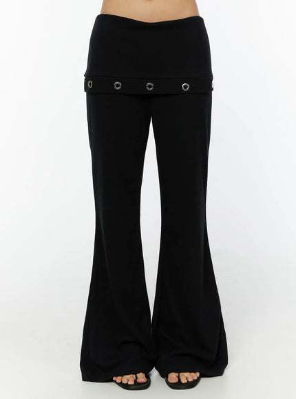 folded-eyelet-bootcut-sweatpants-cy521 / Black