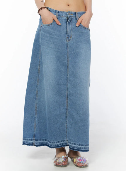 flared-maxi-denim-skirt-cy528 / Blue
