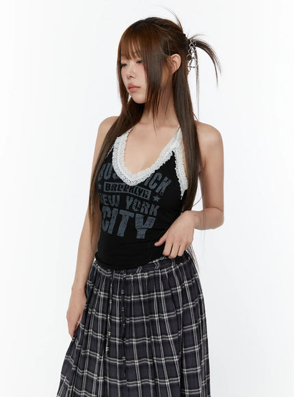 lace-trim-halter-graphic-tank-cy518