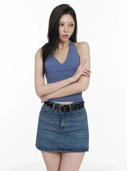 shirred-sleeveless-halter-neck-tank-top-ij528