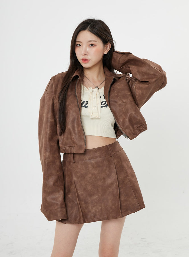 Veste pull zippée en similicuir BO24