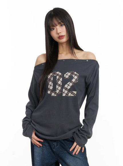 asymmetric-checkered-fleece-long-sleeve-top-cd522