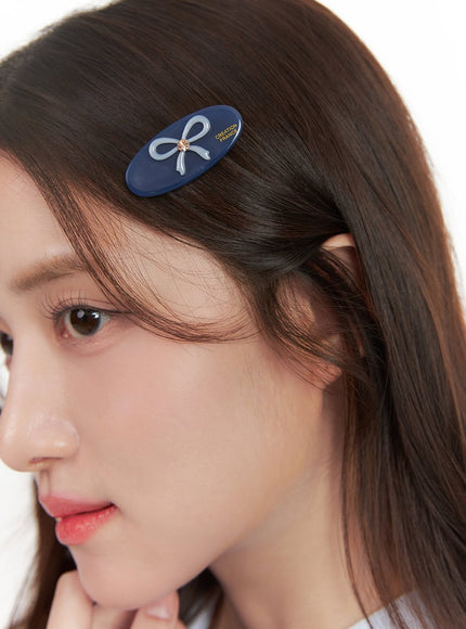oval-ribbon-hairpin-cj515 / Dark blue