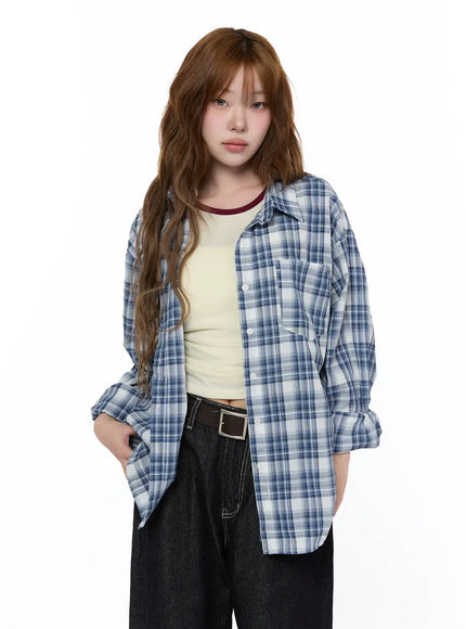 oversized-summer-patterned-flannel-ca521 / Dark blue
