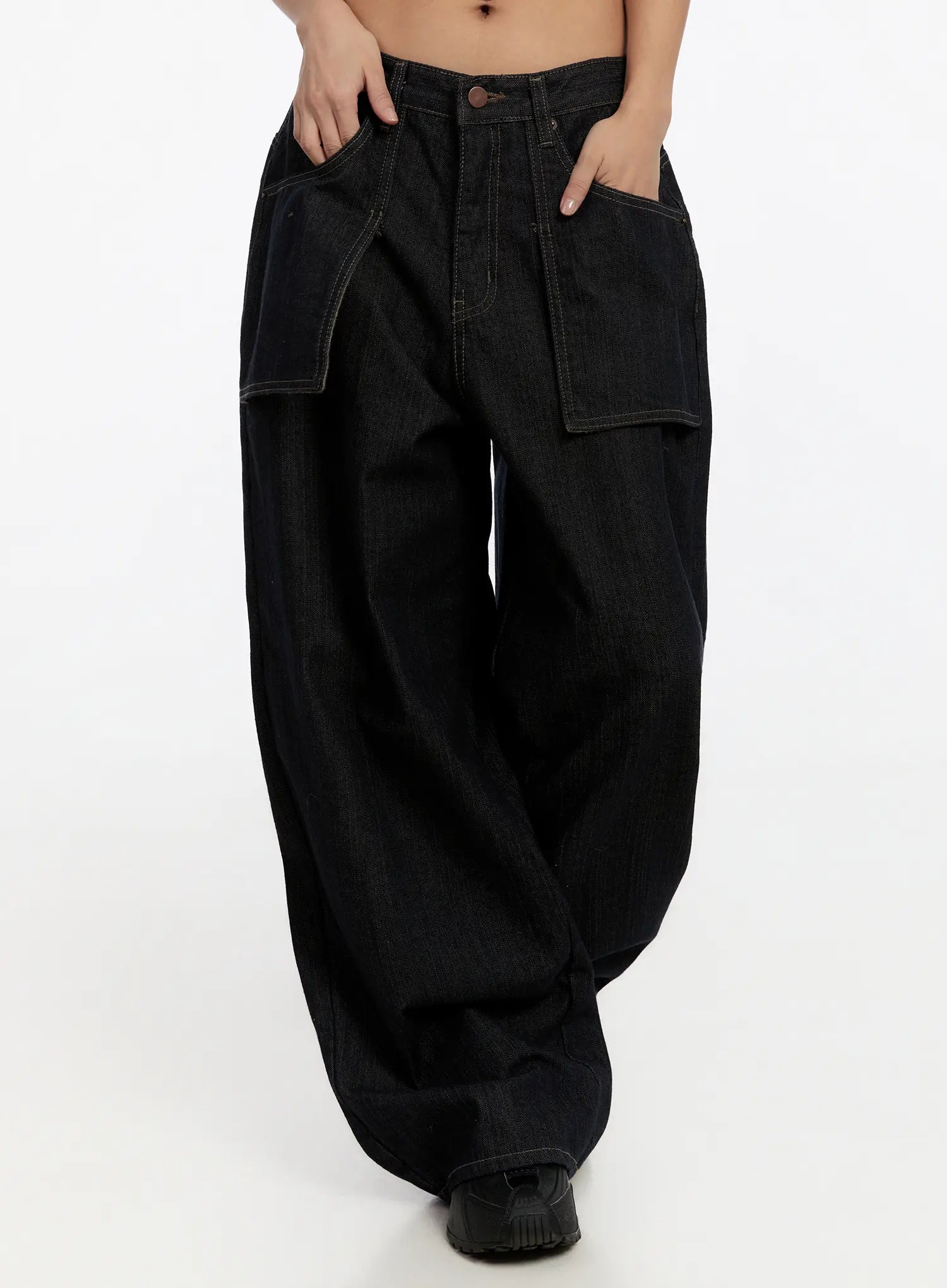 momo-non-fade-pocket-wide-jeans-cn527 / Dark blue