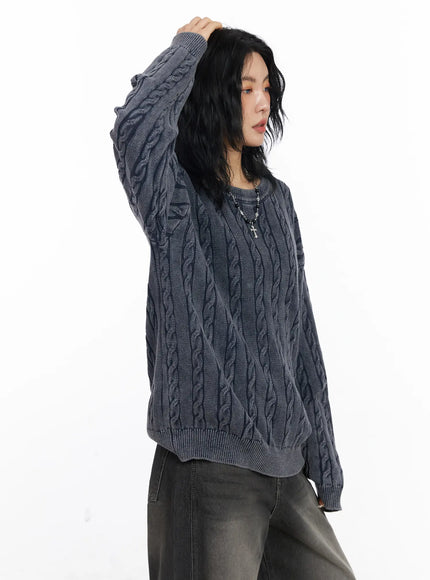 oversized-cable-knit-sweater-cj522 / Dark blue