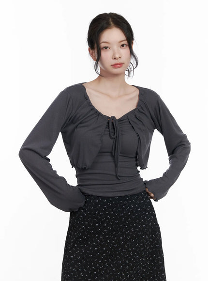 chic-tie-front-cardigan-set-ca510 / Dark gray