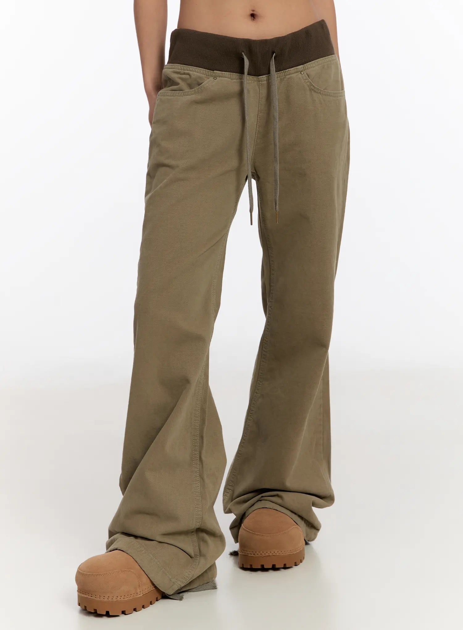 vintage-pocket-bootcut-cotton-pants-cn527 / Dark green