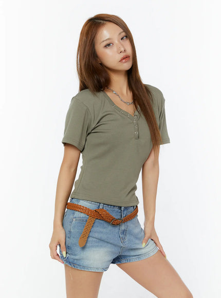 casual-v-neck-short-sleeve-tee-cy520 / Light green