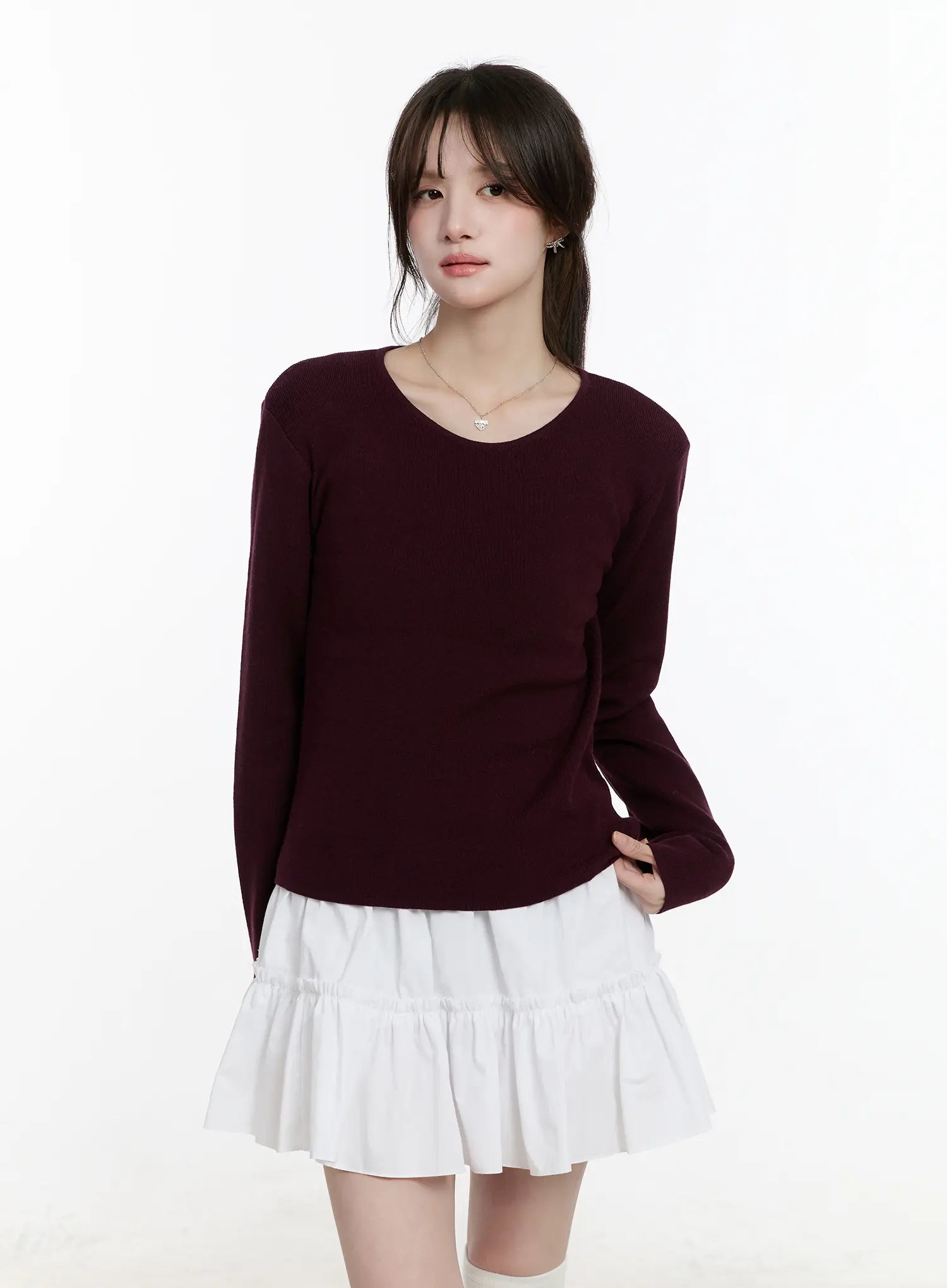 basic-round-neck-long-sleeve-top-cm505 / Dark purple