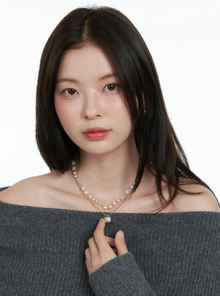 Faux-Pearl Layered Necklace  IN510