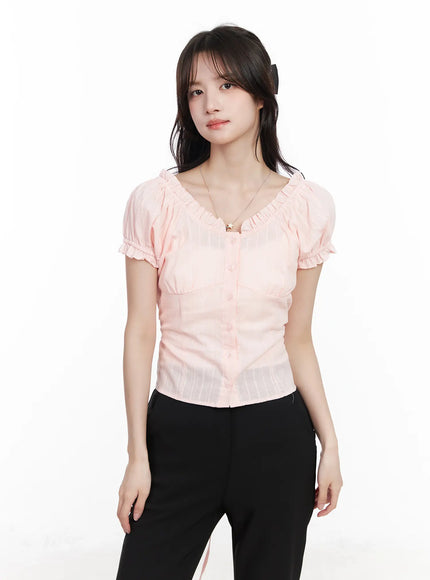 puff-sleeve-buttoned-blouse-with-back-tie-cm531
