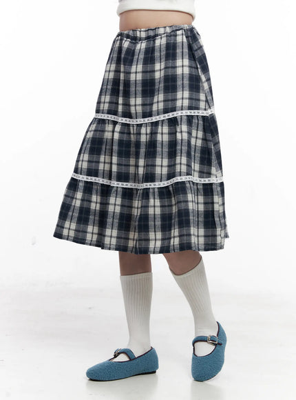 plaid-ruffle-midi-skirt-co522 / Dark blue