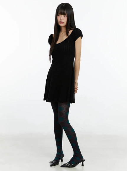 pointelle-puff-sleeve-flare-mini-dress-cf509