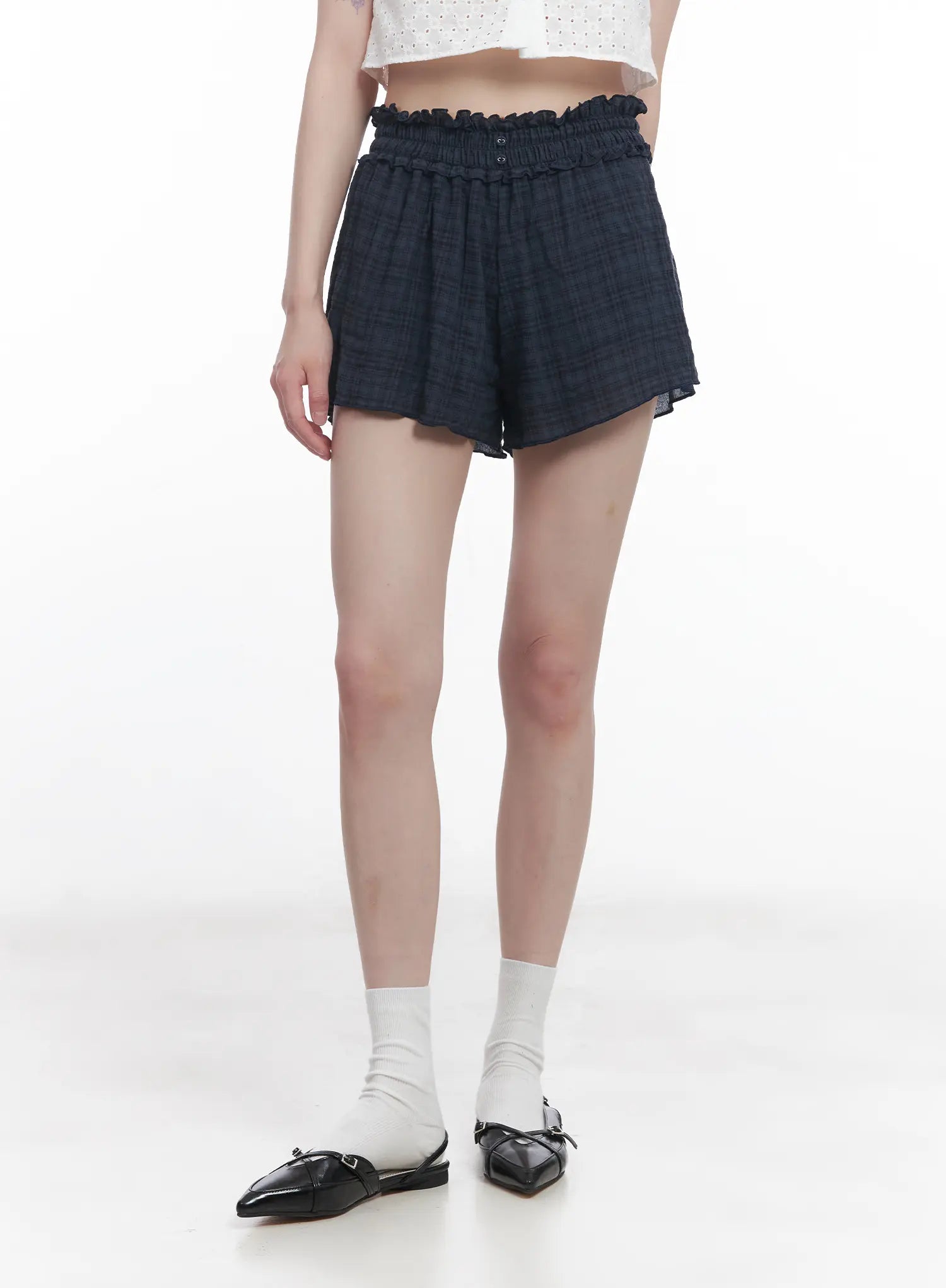 plaid-print-frilly-shorts-cu518