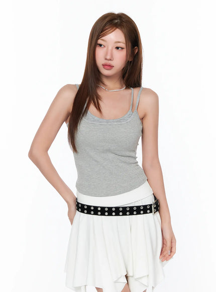 layered-striped-halter-cami-top-ca514 / Gray