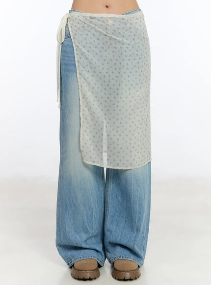 floral-sheer-layered-skirt-ca508 / Light beige