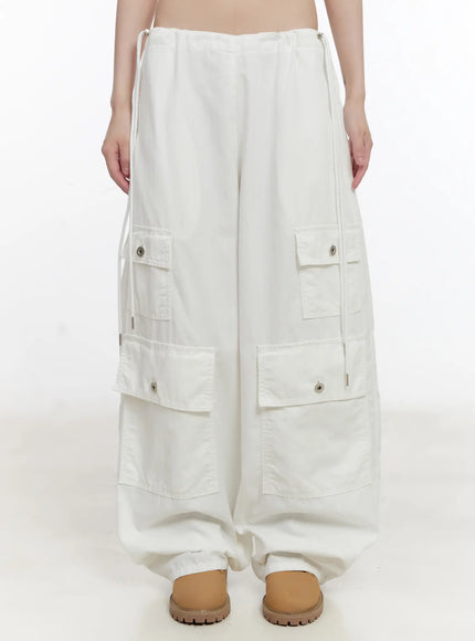 side-cinch-wide-leg-cargo-pants-cl507 / White