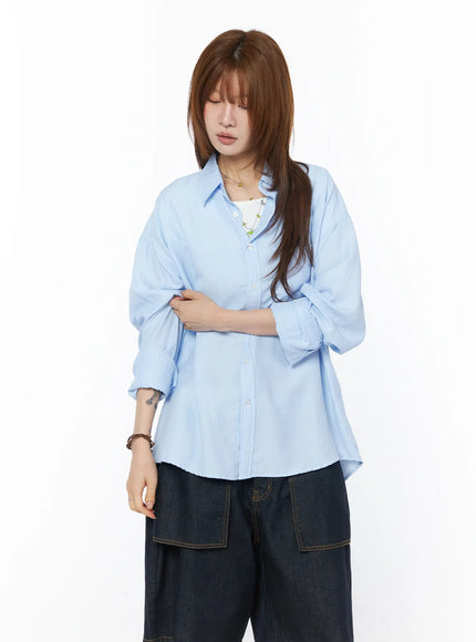 striped-oversized-button-up-shirt-cy528 / Light blue