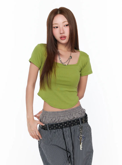 square-neck-crop-top-ca514 / Light green